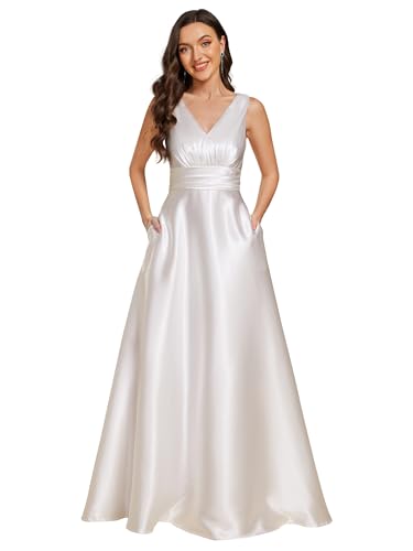 Ever-Pretty Brautjungfernkleid für Damen, Satin, Taschen, V-Ausschnitt, Empire-Taille, ärmellos, ES02326, weiß, 48 Ever-Pretty Brautjungfernkleid für Damen, Satin, Taschen, V-Ausschnitt, Empire-Taille, ärmellos, ES02326, weiß, 48 von Ever-Pretty