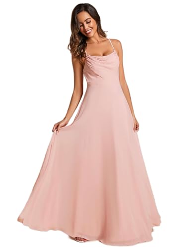 Ever-Pretty Brautjungfernkleider Schleuder Niedrige Brust Ärmellos Chiffon A-Linie Empire-Stil Flüssiger Saum Chic Zeremonie Kleid ES02094-P, Rosa, 38 von Ever-Pretty