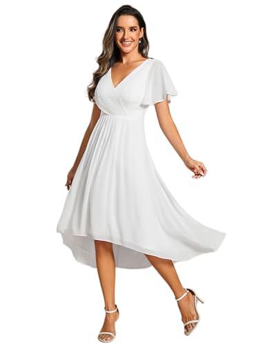 Ever-Pretty Cocktailkleid Elegant für Hochzeit Damen Midikleid V-Ausschnitt Kleid Ballkleid Weiß 46 von Ever-Pretty