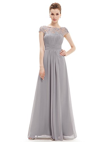 Ever-Pretty Damen A-Linie Abendkleid Spitze Frauen Ballkleid Rundkragen Chiffon Lange Grau 42 von Ever-Pretty