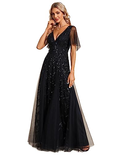 Ever-Pretty Damen A-Linie Abendkleider V-Ausschnitt Romantisches Kurze Ärmel Elegant Partykleid Lang Schwarz 56 Ever-Pretty Damen A-Linie Abendkleider V-Ausschnitt Romantisches Kurze Ärmel Elegant Partykleid Lang Schwarz 56 von Ever-Pretty