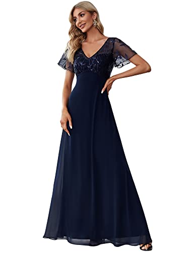 Ever-Pretty Damen A-Linie Bodenlang Abendkleider Elegant Chiffon Brautkleider Brautjungfernkleid Navy Blau 48 von Ever-Pretty