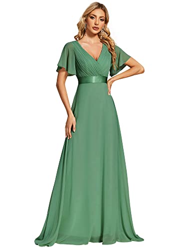 Ever-Pretty Damen A-Linie Chiffon Brautjungfernkleid V Ausschnitt Chiffon Hochzeit Bodenlang Abendkleid Grüne Bohne 46EU von Ever-Pretty