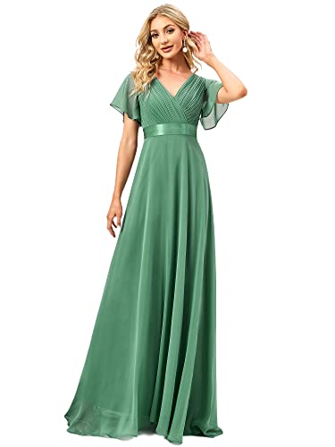 Ever-Pretty Damen A-Linie Chiffon Brautjungfernkleid V Ausschnitt Chiffon Hochzeit Bodenlang Abendkleid Grüne Bohne 56EU von Ever-Pretty