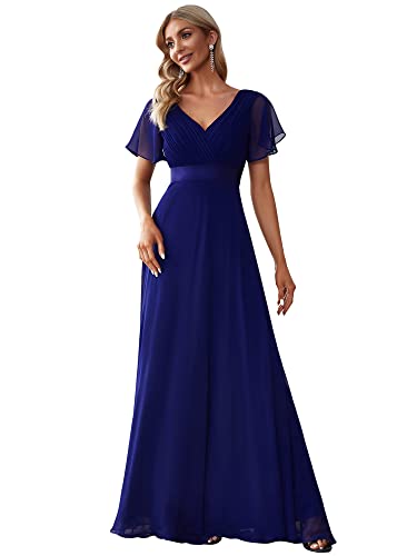 Ever-Pretty Damen A-Linie Chiffon Brautjungfernkleid V Ausschnitt Chiffon Hochzeit Bodenlang Abendkleid Königsblau 54EU von Ever-Pretty