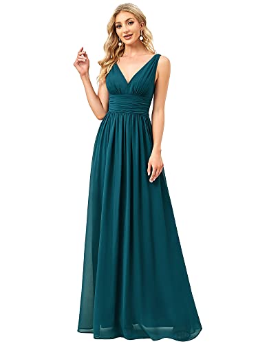 Ever-Pretty Damen A-Linie V-Ausschnitt Elegant Empire Chiffon Abendkleider Blaugrün 44 von Ever-Pretty