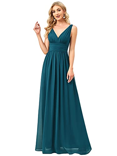 Ever-Pretty Damen A-Linie V-Ausschnitt Elegant Empire Chiffon Abendkleider Partykleider Blaugrün 38 von Ever-Pretty