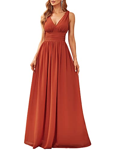 Ever-Pretty Damen A-Linie V-Ausschnitt Elegant Empire Chiffon Abendkleider Partykleider Orange 38 von Ever-Pretty