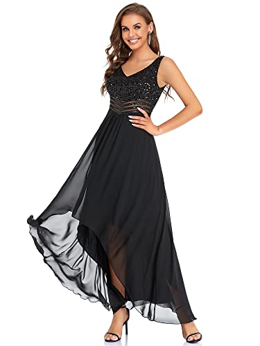 Ever-Pretty Damen Ärmellos V-Ausschnitt High Low A-Linie Chiffon Große Größe Elegant Festliches Kleider Schwarz 38EU von Ever-Pretty