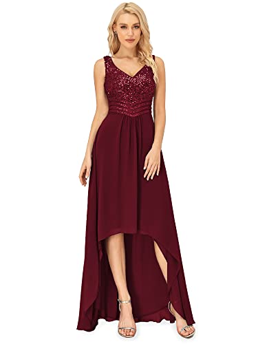 Ever-Pretty Damen Ärmellos V-Ausschnitt High Low A-Linie Chiffon Große Größe Elegant Hochzeitskleider Burgund 50EU von Ever-Pretty