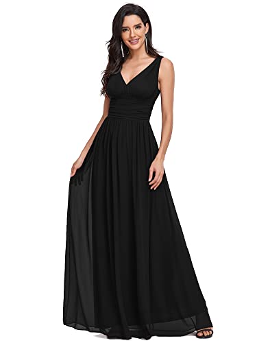 Ever-Pretty Damen Ballkleid A-Linie V-Ausschnitt Ärmellos Chiffon Hohe Taille Schwarz 36 von Ever-Pretty