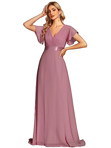 Ever-Pretty Damen Abendkleid Frau A-Linie Chiffon Festliches Kleid V Ausschnitt Hochzeit Bodenlang Orchidee 50 von Ever-Pretty