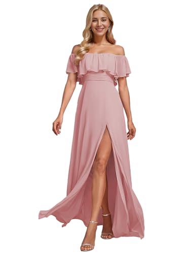 Ever-Pretty Damen-Abendkleid A-Linie Mit Schmetterlingsärmeln Gekräuseltem Empire-Taille Langem Schnitt Und Schlitz Staubige Rose 36 Staubige Rose 40 von Ever-Pretty