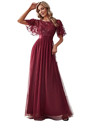 Ever-Pretty Damen Abendkleid A-Linie Spitze Kurze Ärmel Partykleid Lang Burgund 58 von Ever-Pretty