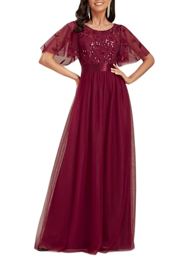 Ever-Pretty Damen Abendkleid A-Linie Spitze Kurze Ärmel Partykleid lang Burgund 46 von Ever-Pretty