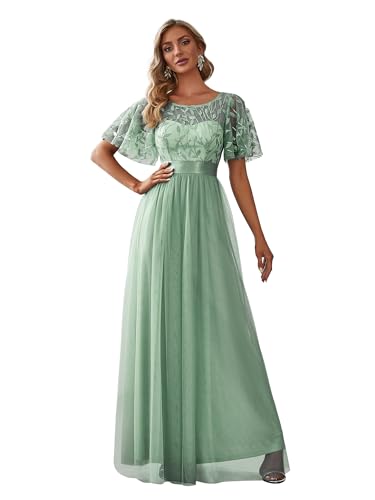 Ever-Pretty Damen Abendkleid A-Linie Spitze Kurze Ärmel Partykleid lang Minzgrün 36 von Ever-Pretty