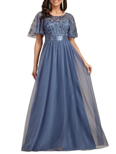 Ever-Pretty Damen Abendkleid A-Linie Spitze Kurze Ärmel Partykleid lang Staubige Marine 48 Ever-Pretty Damen Abendkleid A-Linie Spitze Kurze Ärmel Partykleid lang Staubige Marine 48 von Ever-Pretty