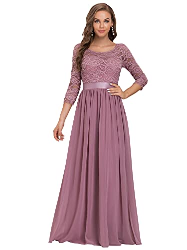 Ever-Pretty Damen Abendkleid A-Linie Spitze Rundkragen Lange Ärmel Spitzenkleid lang Orchidee 44 von Ever-Pretty