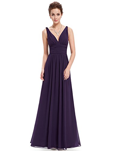 Ever-Pretty Damen Abendkleid A-Linie V-Ausschnitt Ärmellos Chiffon Hohe Taille Dunkel Violett 38 von Ever-Pretty