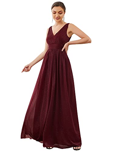 Ever-Pretty Damen Abendkleid A-Linie V-Ausschnitt Ärmellos Hohe Taille lang Burgund 38 von Ever-Pretty