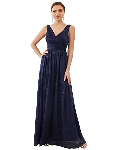 Ever-Pretty Damen Abendkleid A-Linie V-Ausschnitt Ärmellos Hohe Taille lang Navy Blau 42 von Ever-Pretty