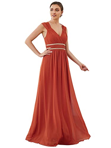 Ever-Pretty Damen Abendkleid A-Linie V Ausschnitt Brautjungfer Rückenfrei lang Orange 38EU von Ever-Pretty