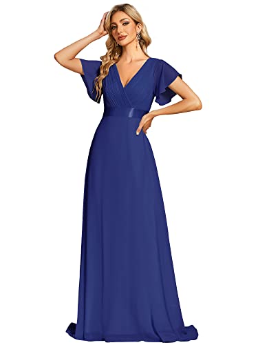 Ever-Pretty Damen Abendkleid Brautjungfer A-Linie Chiffon V Ausschnitt Bodenlang Saphirblau 36 von Ever-Pretty