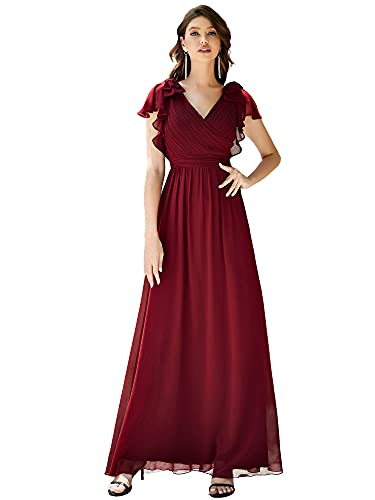 Ever-Pretty Damen Abendkleid Brautjungfer A-Linie Elegant Empire Chiffon V Ausschnitt Bodenlang Burgundy 44 von Ever-Pretty