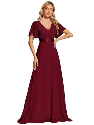 Ever-Pretty Damen Abendkleid Brautjungfer A-Linie Chiffon V Ausschnitt Bodenlang Burgundy 38 von Ever-Pretty