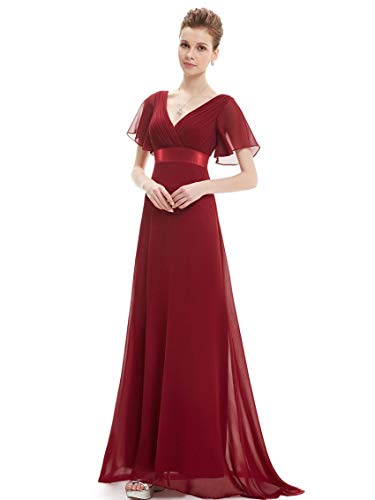 Ever-Pretty Damen Abendkleid Brautjungfer A-Linie Chiffon V Ausschnitt Bodenlang Burgundy 50 von Ever-Pretty