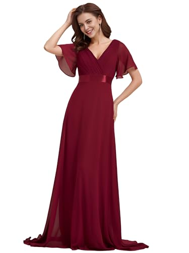 Ever-Pretty Damen Abendkleid Brautjungfer A-Linie Chiffon V Ausschnitt Bodenlang Burgundy 50 von Ever-Pretty