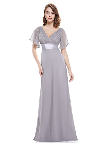 Ever-Pretty Damen Abendkleid Frau A-Linie Chiffon Abschlusskleid V Ausschnitt Hochzeit Bodenlang Grau 38 von Ever-Pretty