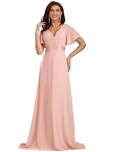 Ever-Pretty Damen Abendkleid Frau A-Linie Chiffon Ballkleid V Ausschnitt Hochzeit Rosa 42 von Ever-Pretty