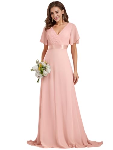 Ever-Pretty Damen Abendkleid Frau A-Linie Chiffon Ballkleid V Ausschnitt Hochzeit Rosa 44 von Ever-Pretty