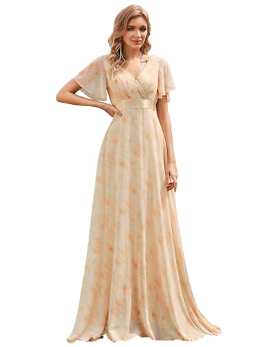 Ever-Pretty Damen Abendkleid Frau A-Linie Chiffon Brautjungfernkleid V Ausschnitt Hochzeit Goldene Rose 50 von Ever-Pretty