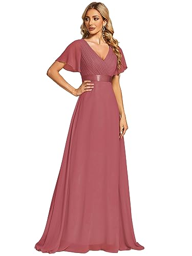 Ever-Pretty Damen Abendkleid Frau A-Linie Chiffon Brautjungfernkleid V Ausschnitt Hochzeit Kam Braun 52 von Ever-Pretty