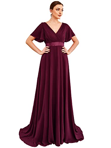 Ever-Pretty Damen Abendkleid Frau A-Linie Chiffon Brautjungfernkleid V Ausschnitt Hochzeit Maulbeere 38 von Ever-Pretty
