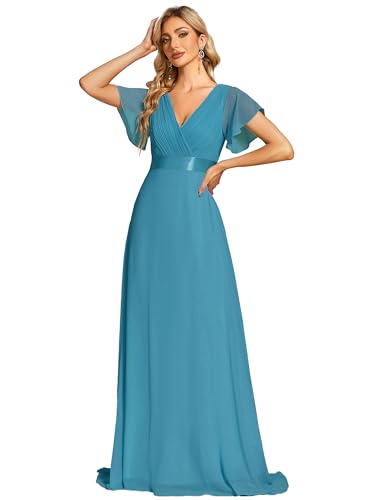 Ever-Pretty Damen Abendkleid Frau A-Linie Chiffon Brautjungfernkleid V Ausschnitt Hochzeit Smaragdblau 58 von Ever-Pretty
