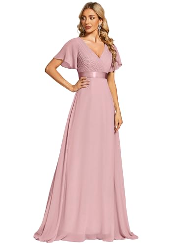 Ever-Pretty Damen Abendkleid Frau A-Linie Chiffon Brautjungfernkleid V Ausschnitt Hochzeit Staubige Rose 40 von Ever-Pretty