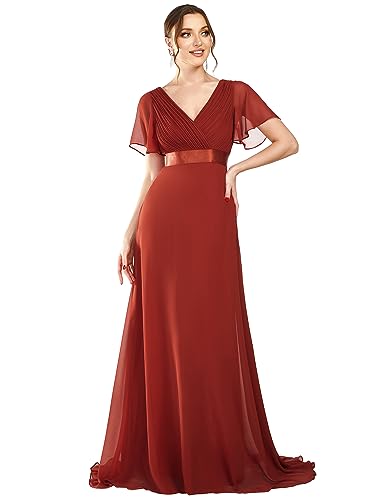 Ever-Pretty Damen Abendkleid Frau A-Linie Chiffon Brautjungfernkleid V Ausschnitt Hochzeit Vermilion 38 von Ever-Pretty