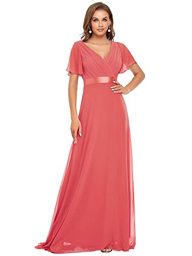 Ever-Pretty Damen Abendkleid Frau A-Linie Chiffon Partykleid V Ausschnitt Hochzeit Bodenlang Karolle 42 von Ever-Pretty