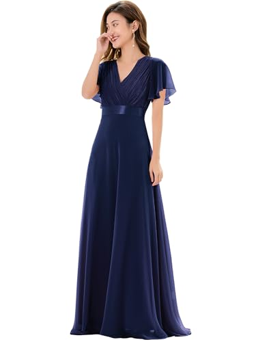 Ever-Pretty Damen Abendkleid Frau A-Linie Chiffon Cocktailkleid V Ausschnitt Hochzeit Navy Blau 58 von Ever-Pretty