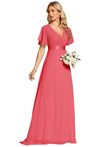 Ever-Pretty Damen Abendkleid Frau A-Linie Chiffon Partykleid V Ausschnitt Hochzeit Bodenlang Karolle 40 von Ever-Pretty