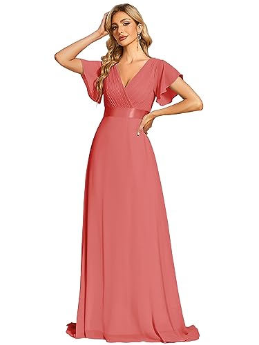 Ever-Pretty Damen Abendkleid Frau A-Linie Chiffon Partykleid V Ausschnitt Hochzeit Bodenlang Karolle 52 von Ever-Pretty