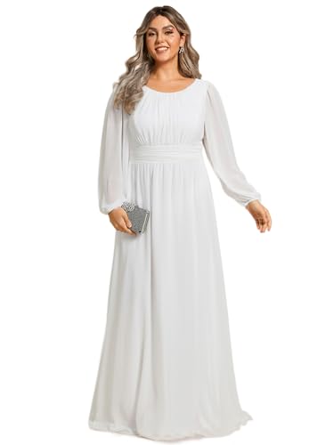 Ever-Pretty Damen Abendkleid Lang Elegant Maxi Hochzeit Lange Ärmel Chiffon Brautjungfernkleider Ballkleid Weiß 42 von Ever-Pretty