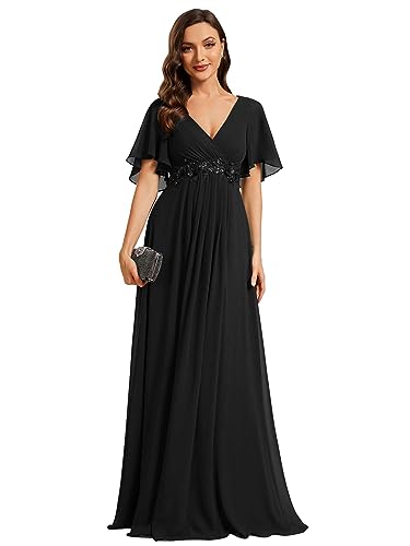 Ever-Pretty Damen Abendkleid Lang Elegant für Hochzeit Appliziertes V-Ausschnitt A-Linie Ballkleider Chiffon Brautjungferkleider Schwarz 52 Ever-Pretty Damen Abendkleid Lang Elegant für Hochzeit Appliziertes V-Ausschnitt A-Linie Ballkleider Chiffon Brautjungferkleider Schwarz 52 von Ever-Pretty