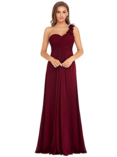 Ever-Pretty Damen Abendkleid One Shoulder A-Linie Empire Chiffon Lang Partykleider Burgund 38EU von Ever-Pretty