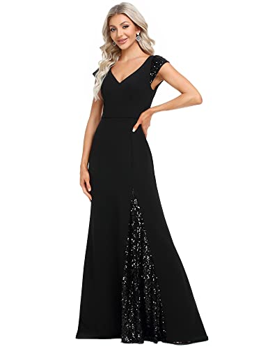 Ever-Pretty Damen Abendkleid Vintage Pailletten Dehnbar Abendkleider Kurze Ärmel Tüll Elegant Schwarz 46EU von Ever-Pretty