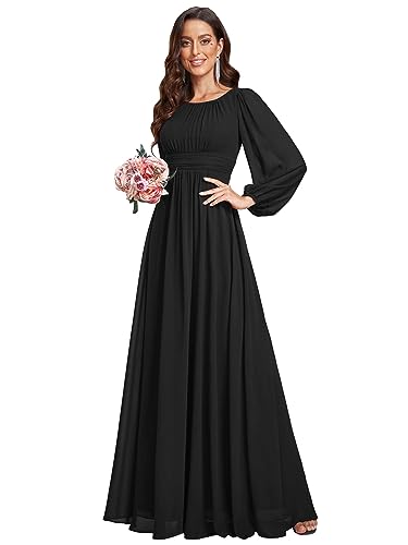 Ever-Pretty Damen Abendkleider Lange Ärmel Chiffon Rundkragen Ärmellos Elegant Schwarz 36EU von Ever-Pretty