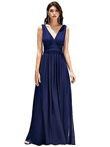 Ever-Pretty Damen Abschlusskleid A-Linie V-Ausschnitt Ärmellos Chiffon Hohe Taille Marineblau 50 von Ever-Pretty